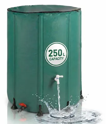 Image de Réservoir d'eau pliable Relaxdays, 250 L, jardin et balcon, 2 robinets, trop-plein, couvercle avec protection anti-feuilles, réservoir d'eau, PVC, vert