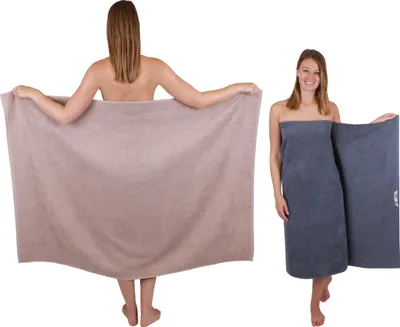 Produktbild von Betz 2 Stück XXL Duschtücher 100 x 150 cm BERLIN Badetücher 100% Baumwolle Farbe – cappuccino-dunkelgrau