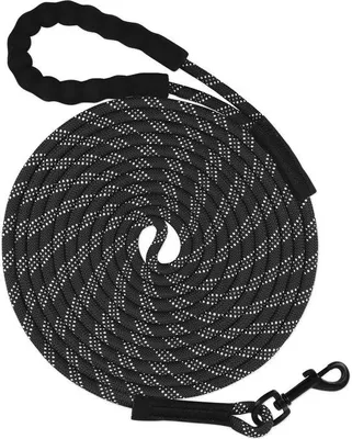 Image de Ibenzoa® : Longe réfléchissante pour chien, longue, en nylon, disponible en 5/10/15/20 mètres, couleur orange et noir, avec poignée rembourrée, crochet métallique à 360° et sac noir inclus