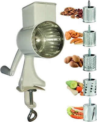 Produktbild von Trommelreiben-Set mit Kurbel, Bröselmühle und 5 Trommeln zum Gemüseschneiden