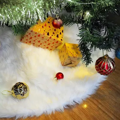 Weihnachtsbaumrock, Kunstfell, 122 cm, weiß