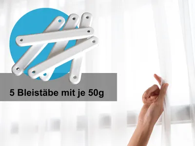Produktbild von 5 Stück Bleistäbe je 50g, Bleistreifen, Bleistangen, Bleistäbchen, Beschwerung für Gardinen, Gardinenbeschwerung, Gardinengewichte