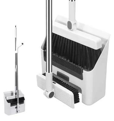 Imagen del producto de Juego de escoba y recogedor plegable con 2 cabezales de cepillo, compacto, ligero, ideal para la cocina y el hogar