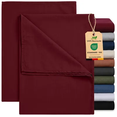Produktbild von EllaTex 2er Pack Renforcé Bettlaken 160x200 Baumwolle – Leintücher Set ohne Gummizug, Farbe: Burgund