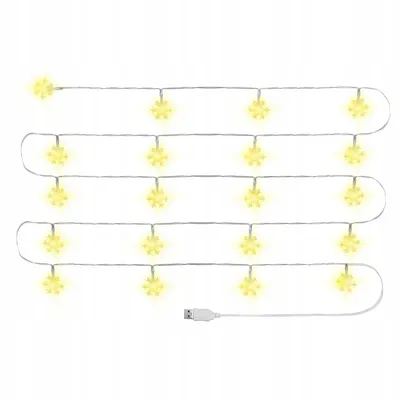 Obrázek produktu pro KRUMAD LED pohádková světla sněhové vločky 3 m - 20 teplých bílých LED diod s USB - vánoční světelný řetěz do interiéru - energeticky úsporné vánoční osvětlení