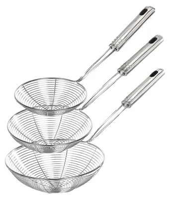 Produktbild von 3-teiliger Schaumlöffel Edelstahl, Schöpfkelle Netz Küchenfilter, mit langem Griff und Aufhängeloch, zum Kochen und Braten, spülmaschinenfest