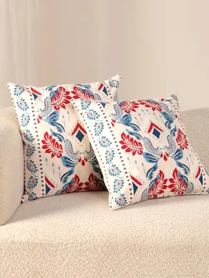 Katoen kussenslopen 45,7x45,7 cm, 2 stuks, blauw-rood
