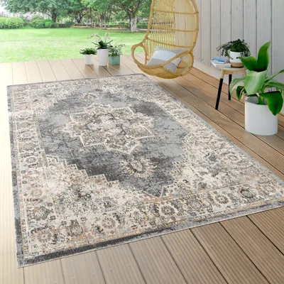 Immagine prodotto di Tappeto da esterno resistente alle intemperie Balcone Cucina Motivo marocchino Mandala Grigio Beige Dimensioni 160 cm Rotondo