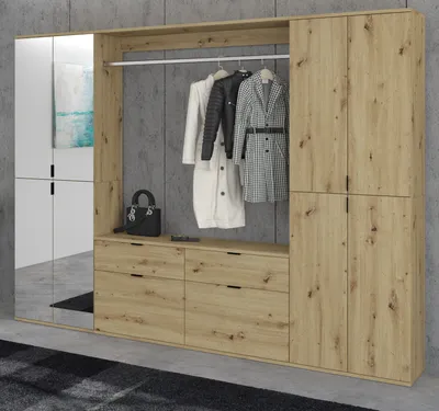 Produktbild von Garderobe Set "Line-Up" Eiche Garderobenschrank mit Spiegel 243 x 193 cm