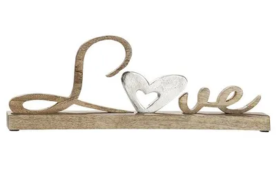 Produktbild von Gilde Schriftzug "Love" auf Holzbase Mangoholz, Herz aus Aluminium Länge 41,0 cm Breite 5,0 cm Höhe 15,0 cm 48782