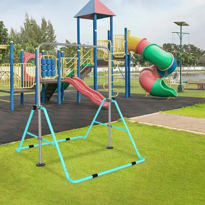 Produktbild von QEENTOE Gymnastikstange Kinder, Faltbarer Turnreck Reckstange Indoor höhenverstellbar, Stabile Stahlkonstruktion, Erweiterbare Mintgrün