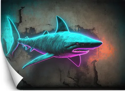 Produktbild von Vlies fototapete Tiere Hai Neon 300x210 cm Feeby Blau inkl. Kleber einfache Montage