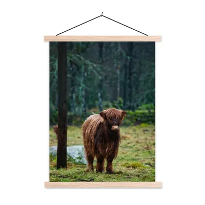 Produktbild von MuchoWow® Textilposter Schottischer Hochländer - Wald - Moos 40x53 cm mit holzfarbenen Rahmen - Schlafzimmer