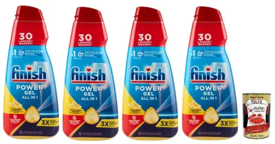 Produktbild von Finish Powergel Zitronengel Flüssigwaschmittel für die Spülmaschine, multifunktional, entfettende Wirkung, 30 Wäschen 4x 600ml + Italian Gourmet polpa 400g