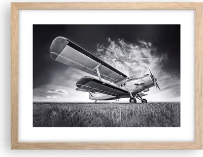 Produktbild von Gerahmtes Poster - Rahmen in heller Eiche - Flugzeug An-2 Schwarzweiß - 40x30 cm - Wand Bild - Wanddeko - Wandbilder - Wandposter - Bilderrahmen - Bilder - Kunstdruck - Wandbild - P2NAA40x30-4363