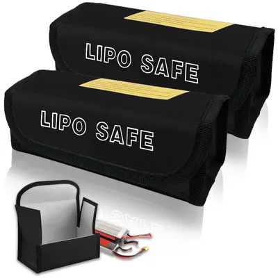Productafbeelding van Set van 2 veiligheidszakken voor lithiumbatterijen, hittebestendige batterijopbergtas, bescherming tegen explosies, veilig opladen, opbergen en transporteren (zwart)