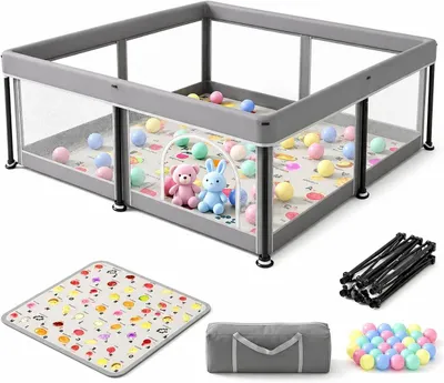 Productafbeelding van Babybox met educatieve speelmat - 127x127 cm - Opvouwbaar - Draagbare en stevige speeltuin - Snelle Montage