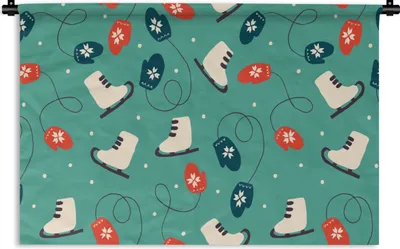 Produktbild von MuchoWow® Wandteppich Wandbehang Schlittschuhe - Winter - Muster 60x40 cm Tapisserie Dekoration Wandtuch - Wanddekorationen