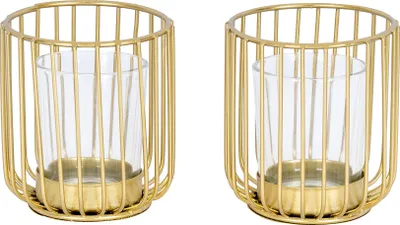 Produktbild von 2er Set Teelichthalter Gold Metall Glas Windlicht Kerzenhalter Tischdeko Kerze
