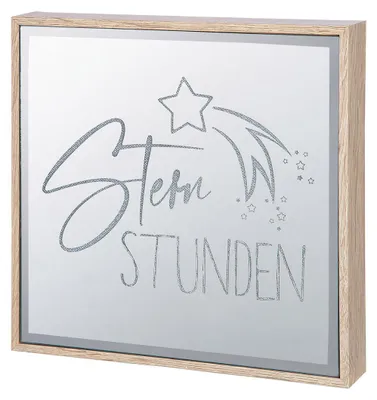 Image de Gilde Spiegelbild (LED), carré, modèle "Sternstunden", inscription, motif étoile, MDF, miroir, couleur naturelle, argenté, lot de 2, L. 4 cm, l. 21 cm, H. 21 cm, référence : 51194, code EAN : 4063387511947
