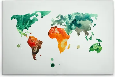 Produktbild von Leinwandbild Abstrakt 60 x 90 cm - Wandbild Weltkarte Bunt Grün - Keilrahmen Karte Wohnzimmerdeko Wanddeko Wandgemälde