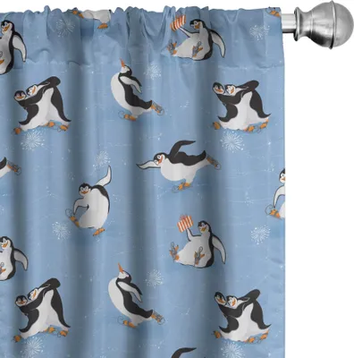 Produktbild von ABAKUHAUS Cartoon-Tier Vorhänge, Gardinen, Eislauf lustige Pinguine Spaß Aktivität fröhlich lächelnd Maskottchen süßes Paar, 2 Stück 75 x 175 cm, Mehrfarbig