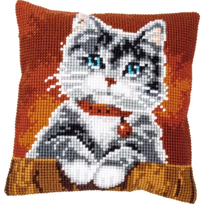 Produktbild von Vervaco PN-0155353 Kreuzstichkissen Katze mit Halsband