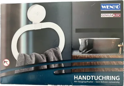 Produktbild von Wenko Genius Loc Handtuchring, Handtuchhalter mit Saugnapfhalter weiß ohne Bohren
