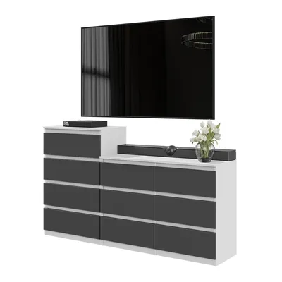 Produktbild von Große Kommode GABRIEL 160 cm – Weiß Matt / Anthrazit – Modernes Sideboard mit 10 Schubladen