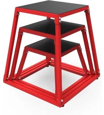 Produktbild von Plio Sprungbox - Stahl Plyo Box - Box Jump & Sprungtraining - Für Home Gym & Fitness - 30/45/60 cm Set - Rot/Schwarz