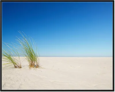 Produktbild von Wallario Wandbild Sandstrand unter blauem Himmel, Größe: 40,30 x 50,30 cm, Poster mit schwarzem Aluminiumrahmen