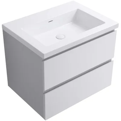 Zdjęcie produktu dla CERANO – Szafka łazienkowa Carole – biała matowa + umywalka z marmuru lit. Ovo – biała błyszcząca – 60,5 x 53 x 46,5 cm