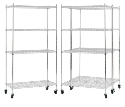 Produktbild von Mega Deal | 3x Gitterregal HADES mit Rollen & 4 Gitterböden | HxBxT 160x90x40cm | Fachlast 75kg | Metall | Silber Chrom | Metallregal Drahtregal Schmal Küchenregal Aufbewahrungsregal