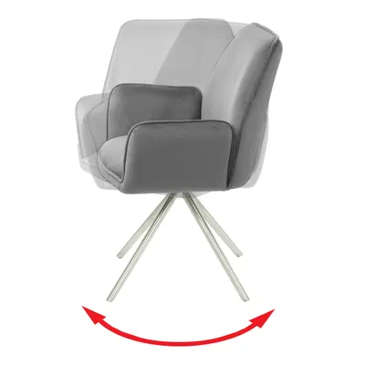 Image de lot de 6 chaises de salle à manger HWC-G67, chaise de cuisine avec accoudoirs, pivotante Auto-Position, velours MVG ~ gris foncé, inox