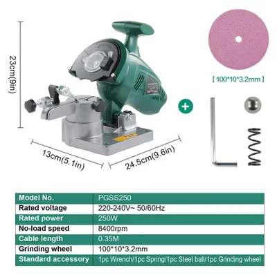 Produktbild von Elektrischer Kettenschärfer - PGSS250 Schleifgerät - 250 W Motor - 220-240 V - 8400 U/min - 100x10x3,2 mm Schleifscheibe - Aluminiumgrundplatte - Für .325/.404 Sägeketten