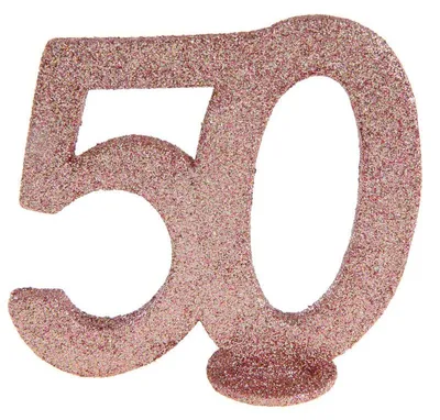 Zdjęcie produktu dla 50. urodziny różowe złoto brokat dekoracja stołu 11x 10 cm cyfra 50