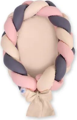 Produktbild von 2-in-1 geflochtener Babykokon - Beige-Schmutzrosa-Anthrazit