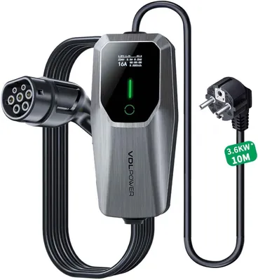 Immagine prodotto di Cavo di ricarica tipo 2, 3,6 kW / 10 metri, per auto elettriche. Connettore Schuko, 6A-16A. Display LED. Caricabatterie portatile per veicoli elettrici. Cavo di ricarica tipo 2 per auto elettriche
