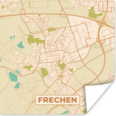 Produktbild von MuchoWow® Poster Frechen - Karte - Vintage - Stadtplan 100x100 cm - Babyzimmer