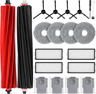 Produktbild von 20 Stück Zubehörset für Roborock Qrevo Master/Qrevo Slim Saugroboter, 2 Hauptbürste 4 Staubbeutel 4 Wischpad 4 HEPA Filter 4 Seitenbürste 1 Reinigungszubehör 1 Schraubendreher Ersatzteile