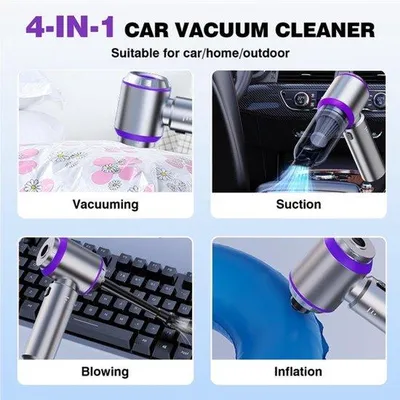 Productafbeelding van Mini-autostofzuiger, 22000PA 4-in-1 draadloze handstofzuiger met 6000 mAh-batterij, borstelloze motor, handstofzuiger, luchtstofzuiger, luchtblazer en pomp voor auto, kantoor en thuisreiniging