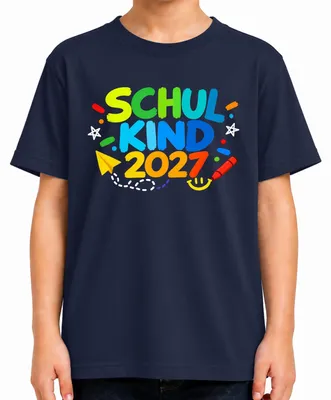 Productafbeelding van T-shirt voor kinderen, marineblauw, maat 116, geschikt als cadeau voor de eerste schooldag in 2027