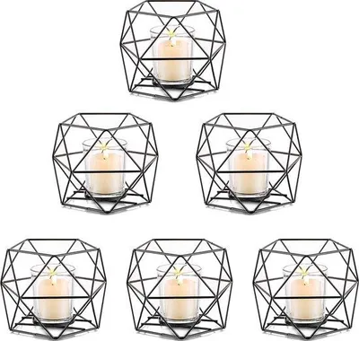 Immagine prodotto di Portacandeline neri, 6 pezzi, vetro, motivi geometrici, decorativi