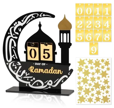 Image de Calendrier du Ramadan en acrylique, compte à rebours de 30 jours avec autocollants en forme d'étoiles, décoration "Eid Mubarak"