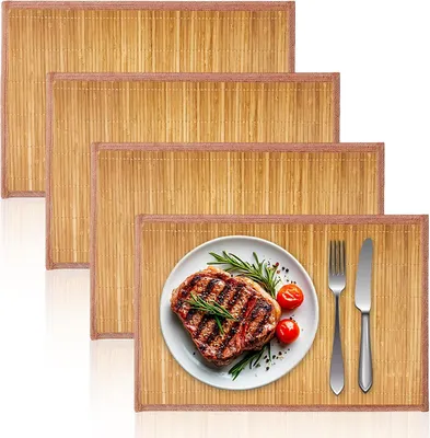 Imagen del producto de Protectores de mesa de bambú, juego de 4 unidades, 45 x 30 cm, resistentes al calor, lavables, para la cocina