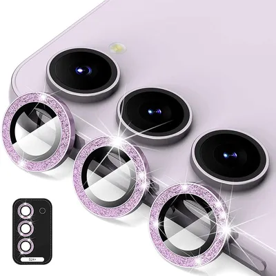 Produktbild von Für Samsung Galaxy S24 Plus Aluminium Glitzer Ring Kamera + H9 Tempered Hart Glas Lila