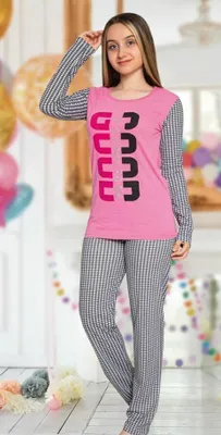 Immagine prodotto di Pigiama donna pigiama adolescente rosa 17-18 anni lungo %100 cotone 2 pezzi E-75