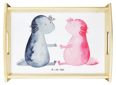 Produktbild von Mr. & Mrs. Panda Tablett Axolotl Liebe - Weiß - Geschenk, Tee, serviertablett aus holz, sofatablett, Servier, Valentinstag, Schwanzlurch, Molch