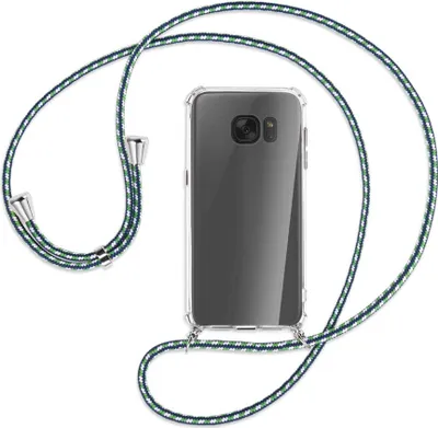 Produktbild von Handykette Backcover-Schutzhülle mit Band (Metall silberfarben) für Samsung Galaxy S7 - grün/blau/weiß