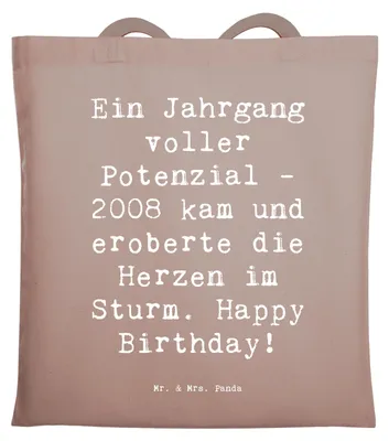 Produktbild von Mr. & Mrs. Panda umhängebeutel Spruch 2008 Geburtstag - Braun Pastell - Geschenk, unvergesslicher Jahrgang, Happy Birthday, Jubiläum, Tasche, Einkaufstasche, Shopping
